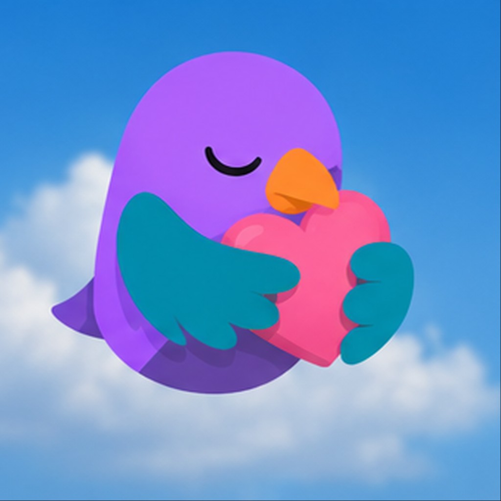 Intripid hummingbird character, caring mood.